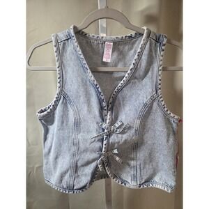Girls Sz XL (16/18) Justice Light Denim Vest Tie Front Bow NWT